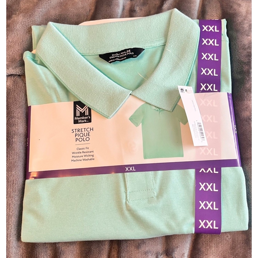Member's Mark Mens Stretch Pique Polo‎ Shirt Mint Green XXL Classic Fit New